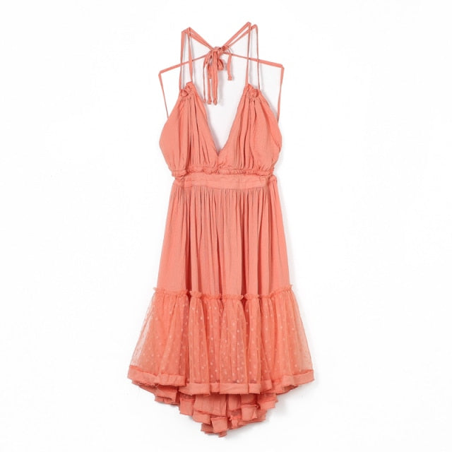 Strapless Women Summer Solid Boho Dress Backless Mini Dresses Girls Bohemian Aline Beach Dress