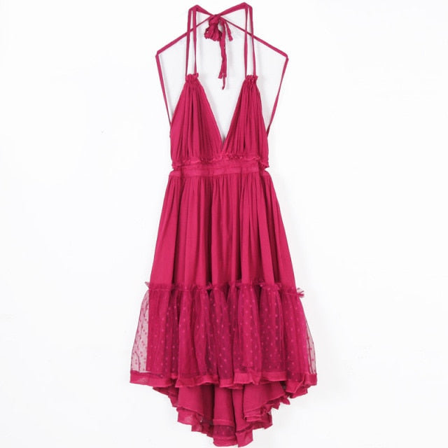Strapless Women Summer Solid Boho Dress Backless Mini Dresses Girls Bohemian Aline Beach Dress