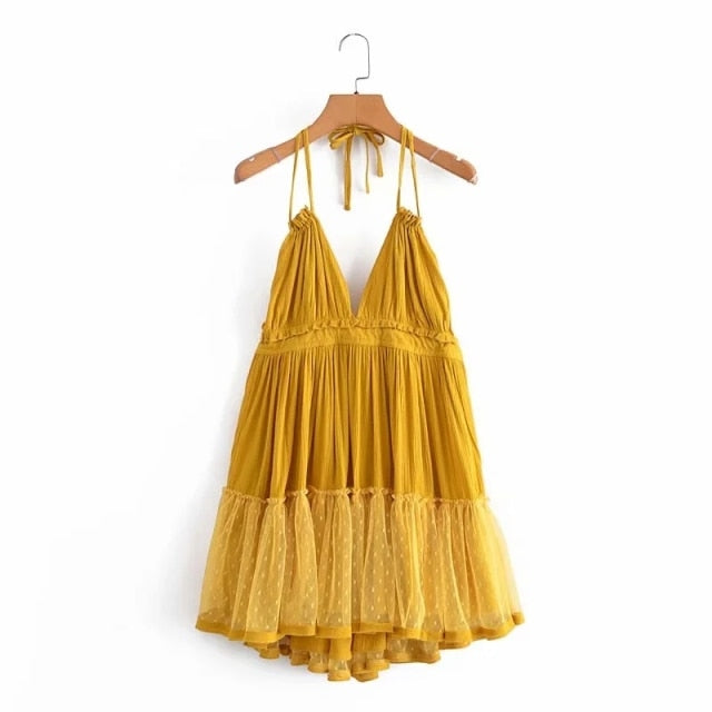 Strapless Women Summer Solid Boho Dress Backless Mini Dresses Girls Bohemian Aline Beach Dress