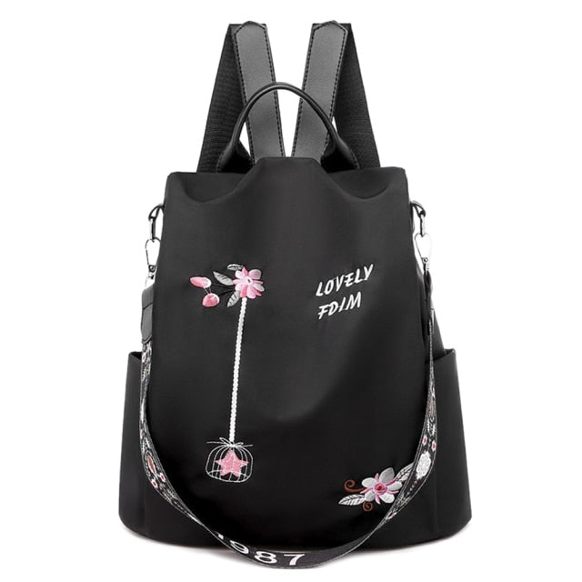 Cute Fashion Embroidered Casual Oxford Trendy Oxford Cloth Backpack Shoulder School Book Bags Women Daily Travel Anti-Theft Rucksack