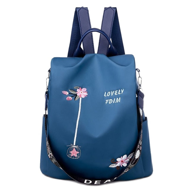 Cute Fashion Embroidered Casual Oxford Trendy Oxford Cloth Backpack Shoulder School Book Bags Women Daily Travel Anti-Theft Rucksack