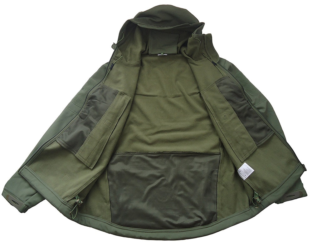 Shark Skin Military Jacket Men Softshell Waterproof Tactical Clothing Camouflage Army Hooded Jacket Winter Fleece Coat