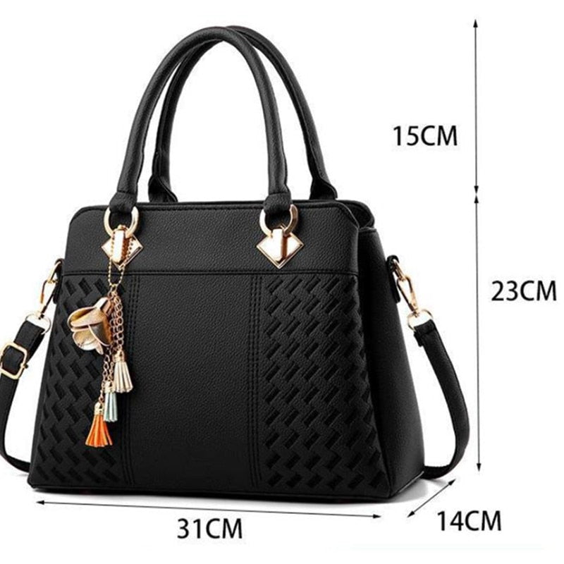 Fashion Women Handbags Tassel PU Leather Totes Bag Top-Handle Embroidery Crossbody Bag Shoulder Bag Lady Simple Hand Bags