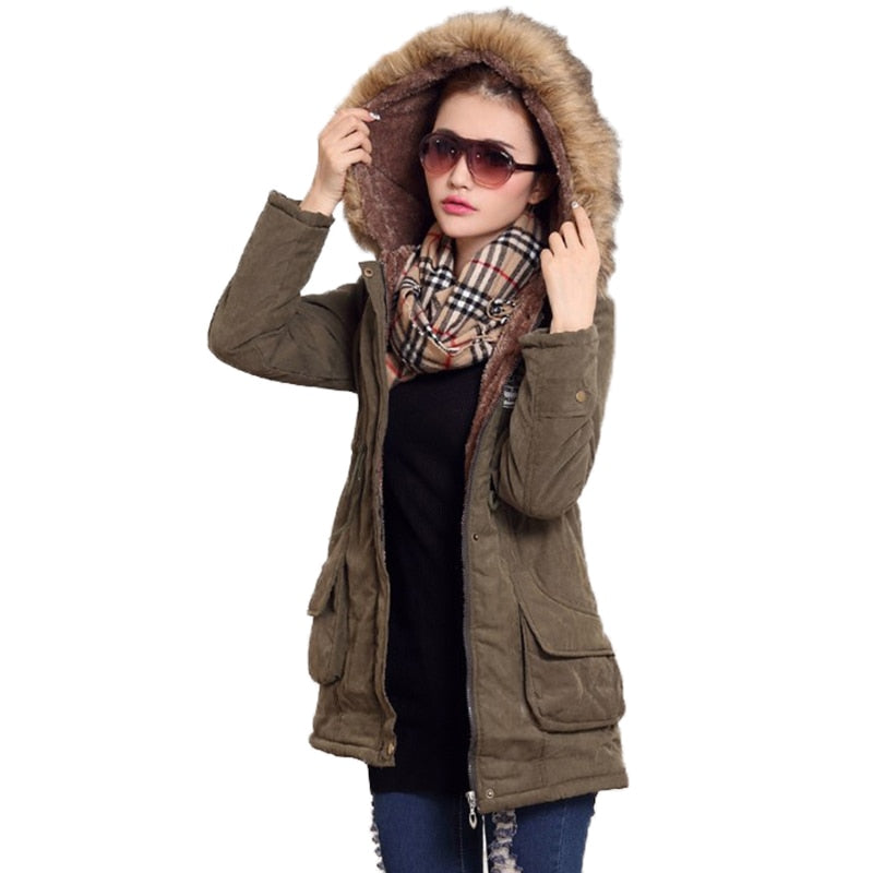 New Winter Women Jacket Medium-long Thicken Outwear Hooded Wadded Coat Slim Parka Cotton-padded Jacket Overcoat