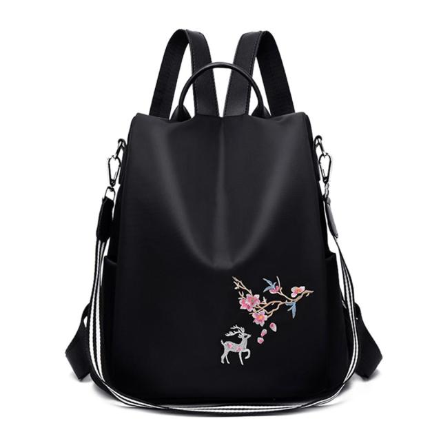 Cute Fashion Embroidered Casual Oxford Trendy Oxford Cloth Backpack Shoulder School Book Bags Women Daily Travel Anti-Theft Rucksack