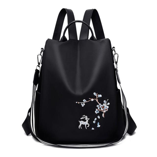 Cute Fashion Embroidered Casual Oxford Trendy Oxford Cloth Backpack Shoulder School Book Bags Women Daily Travel Anti-Theft Rucksack
