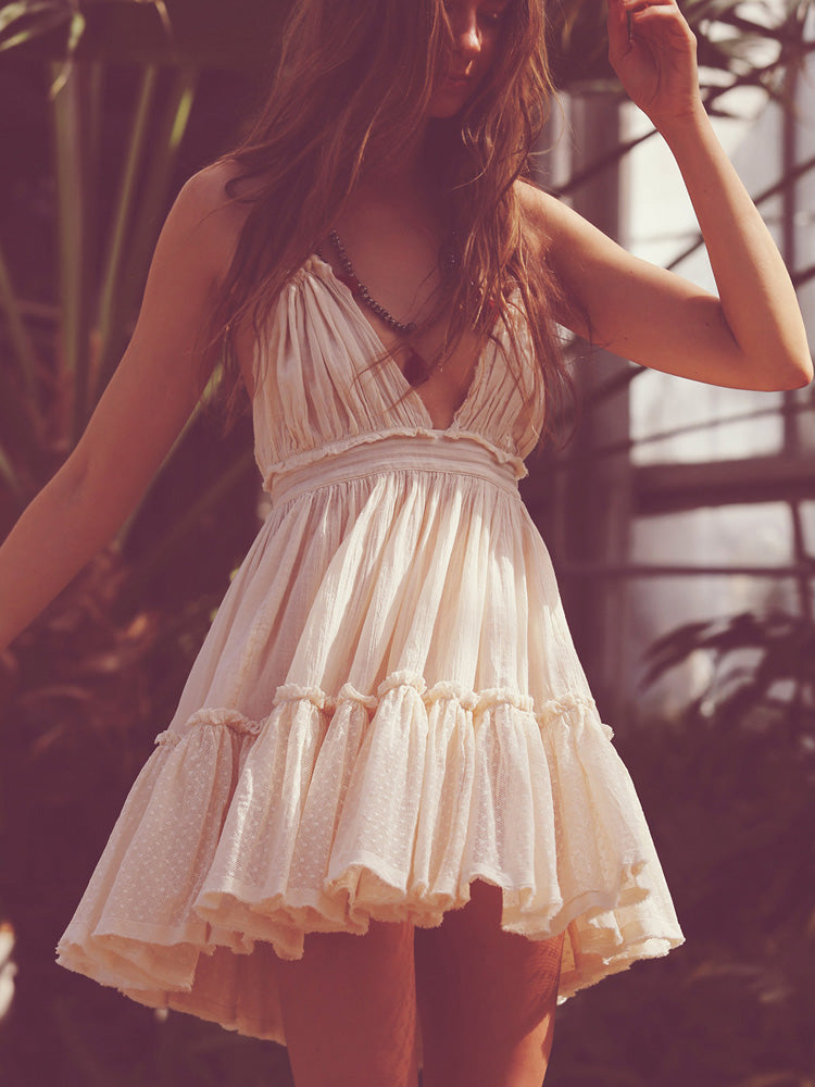 Strapless Women Summer Solid Boho Dress Backless Mini Dresses Girls Bohemian Aline Beach Dress