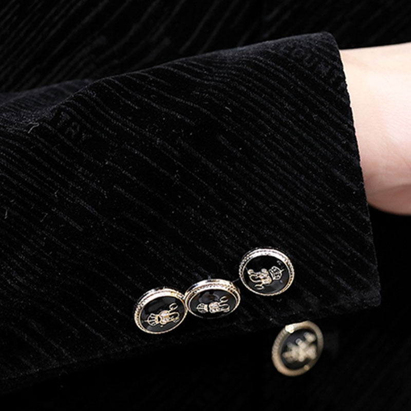 Men Velvet Tunic Suit Jacket Mandarin Stand Collar Striped Casual Blazers 2021 New Slim Fit Male Coat Outerwear