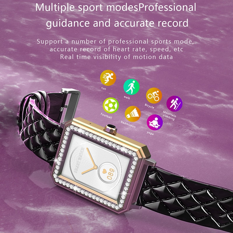 Latest VBDK Smart Watch Bluetooth WiFi Sports Bracelet Watches for Women's Watches Rhinestone Mosaic Luxury Leather Watch