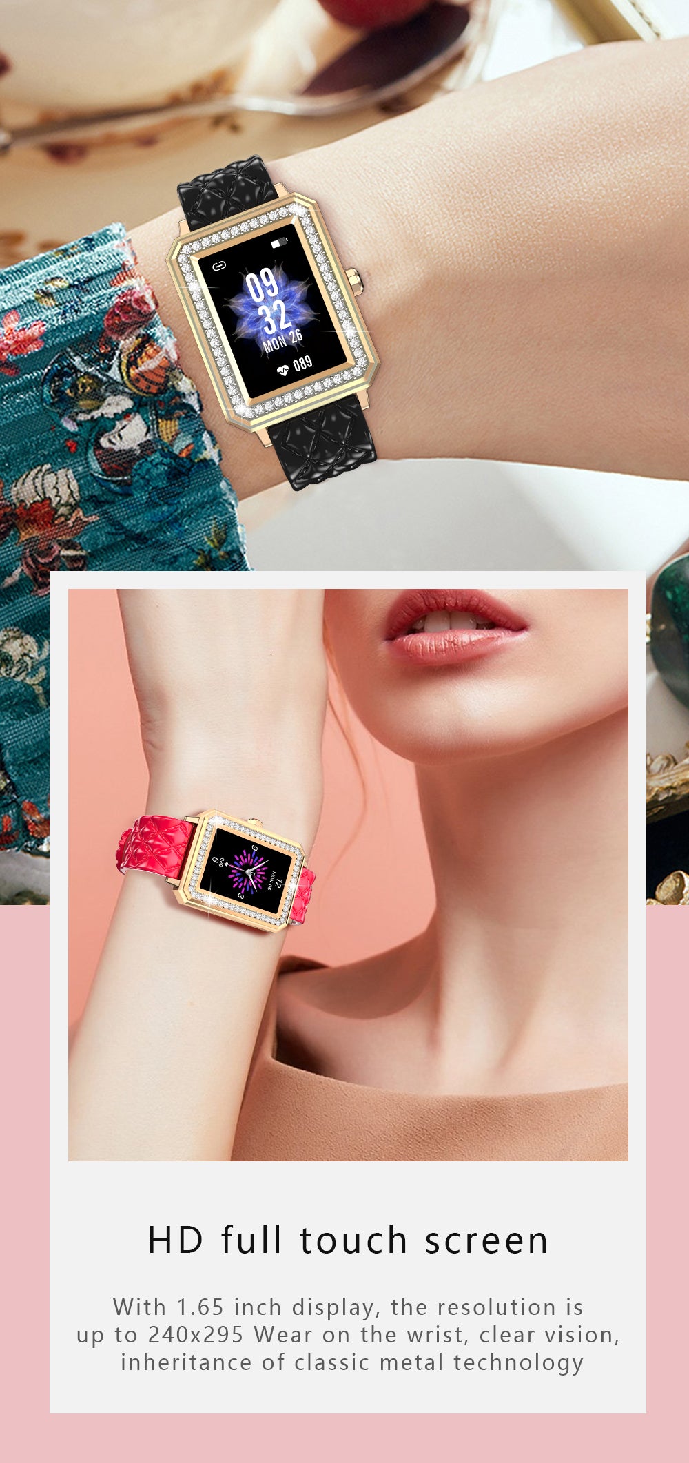 Latest VBDK Smart Watch Bluetooth WiFi Sports Bracelet Watches for Women's Watches Rhinestone Mosaic Luxury Leather Watch