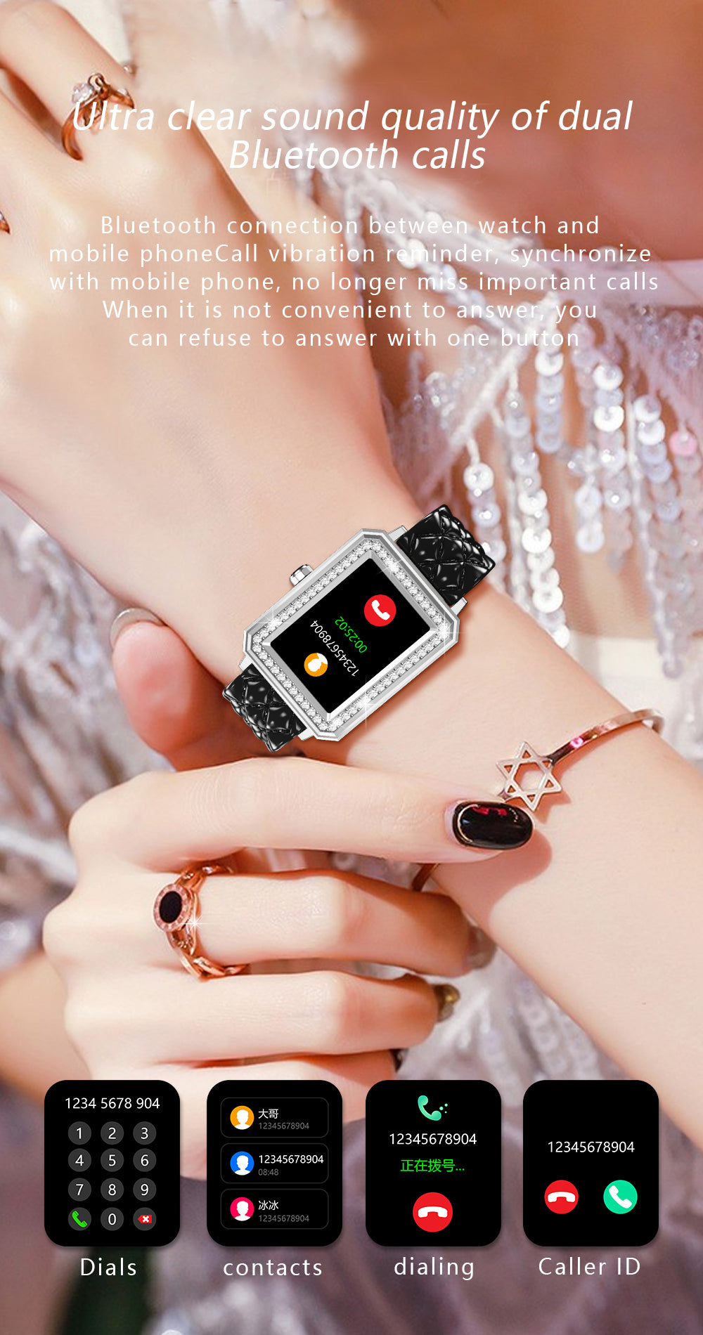 Latest VBDK Smart Watch Bluetooth WiFi Sports Bracelet Watches for Women's Watches Rhinestone Mosaic Luxury Leather Watch