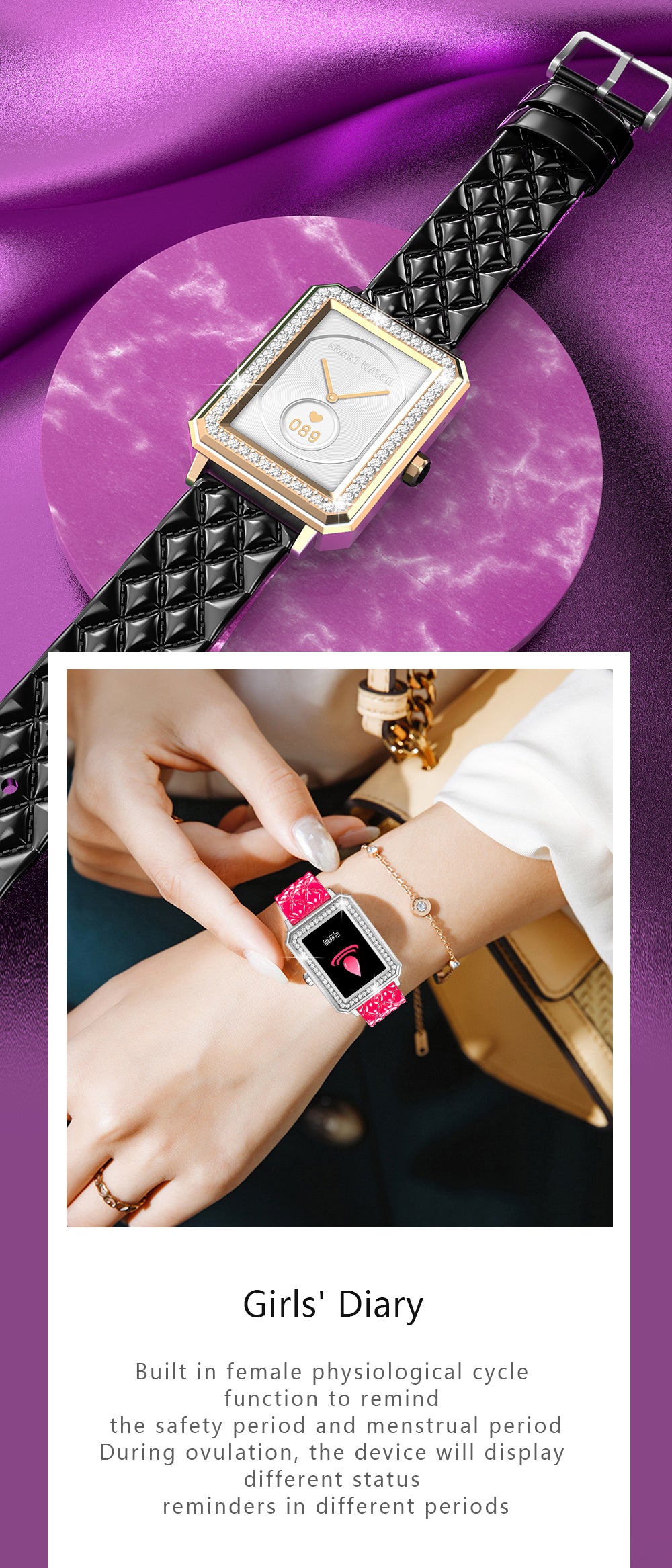 Latest VBDK Smart Watch Bluetooth WiFi Sports Bracelet Watches for Women's Watches Rhinestone Mosaic Luxury Leather Watch