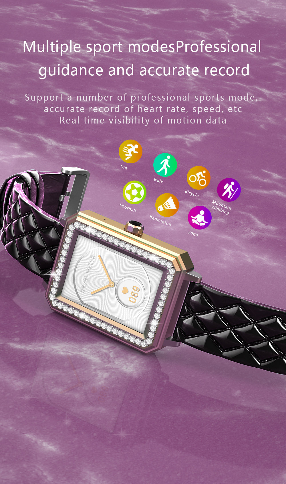 Latest VBDK Smart Watch Bluetooth WiFi Sports Bracelet Watches for Women's Watches Rhinestone Mosaic Luxury Leather Watch