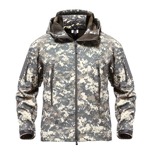 Shark Skin Military Jacket Men Softshell Waterproof Tactical Clothing Camouflage Army Hooded Jacket Winter Fleece Coat