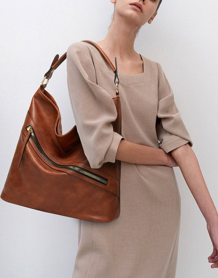Vintage Women Shoulder Bag Large Capacity PU Luxury Ladies Handbag Fashion Zipper Female Soft Tote Bags for Shopping
