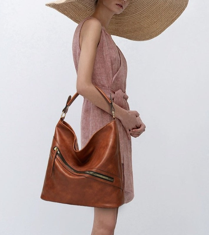 Vintage Women Shoulder Bag Large Capacity PU Luxury Ladies Handbag Fashion Zipper Female Soft Tote Bags for Shopping