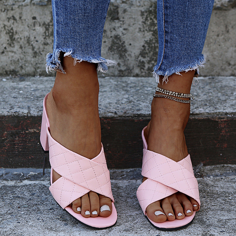Women Sandals Summer Fashion Slippers Lightweight Casual Sandals New Cross Check Plaid Shallow Heel