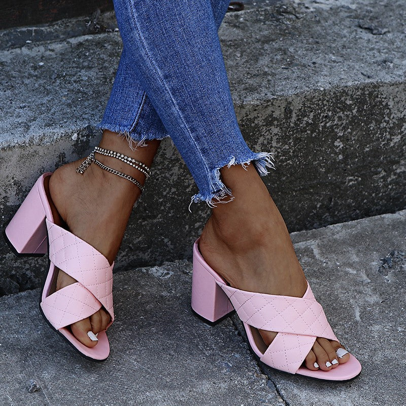 Women Sandals Summer Fashion Slippers Lightweight Casual Sandals New Cross Check Plaid Shallow Heel