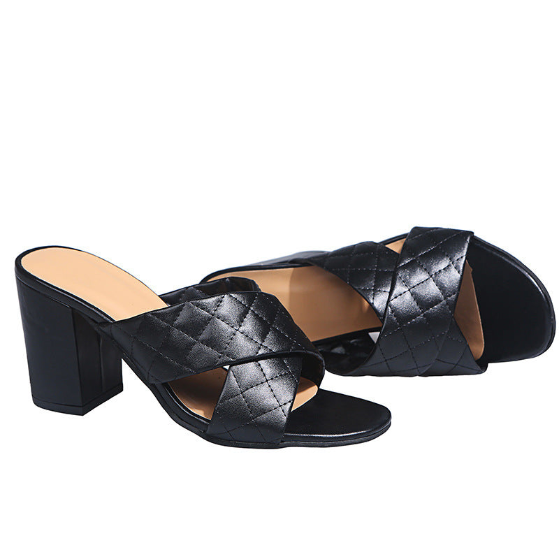 Women Sandals Summer Fashion Slippers Lightweight Casual Sandals New Cross Check Plaid Shallow Heel