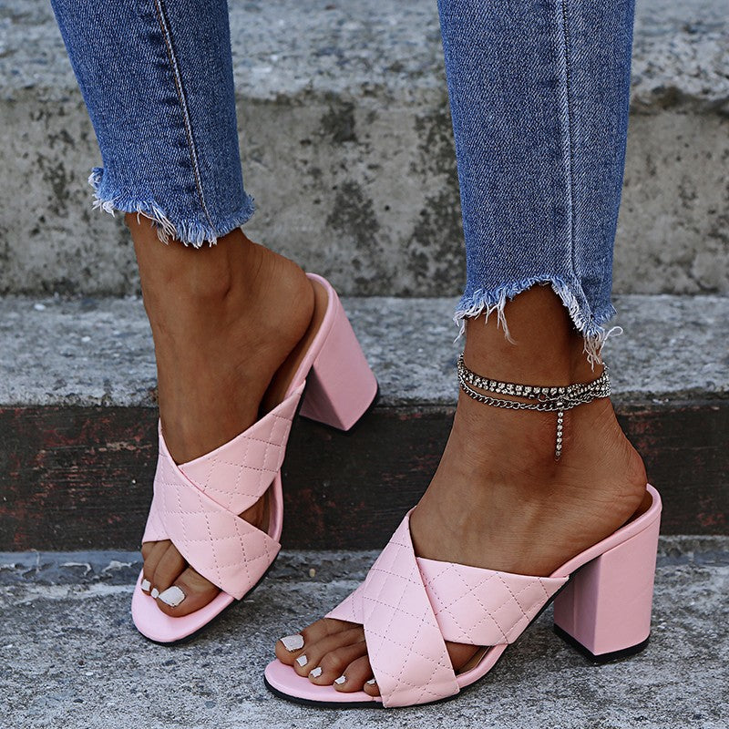 Women Sandals Summer Fashion Slippers Lightweight Casual Sandals New Cross Check Plaid Shallow Heel