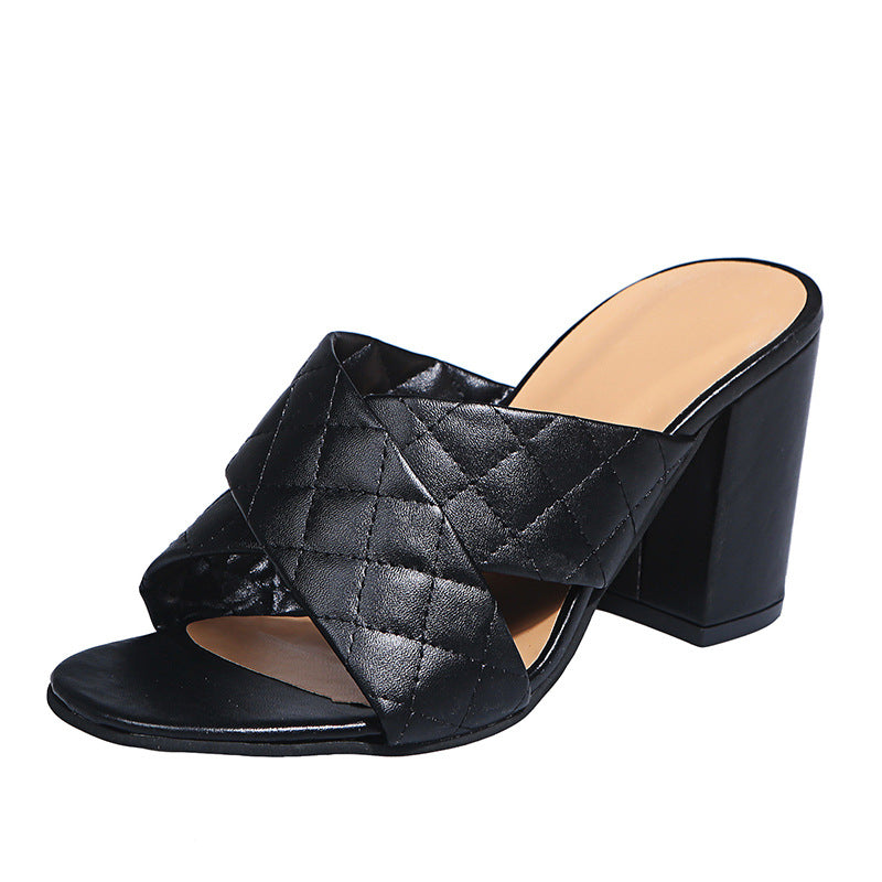Women Sandals Summer Fashion Slippers Lightweight Casual Sandals New Cross Check Plaid Shallow Heel