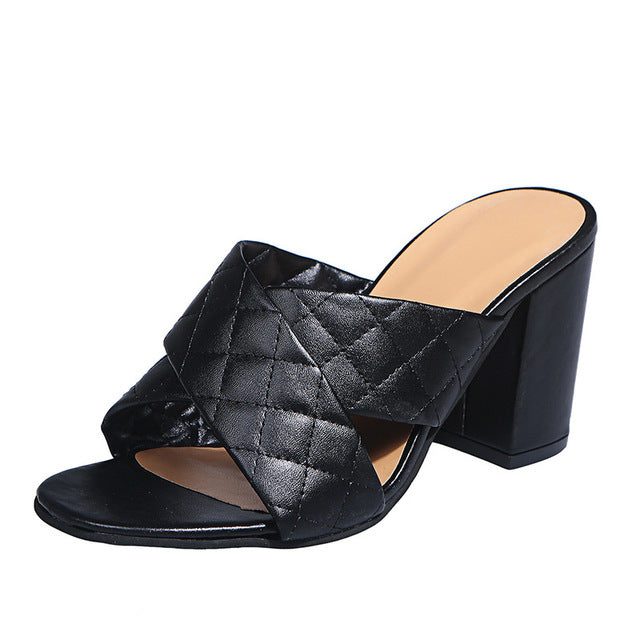Women Sandals Summer Fashion Slippers Lightweight Casual Sandals New Cross Check Plaid Shallow Heel
