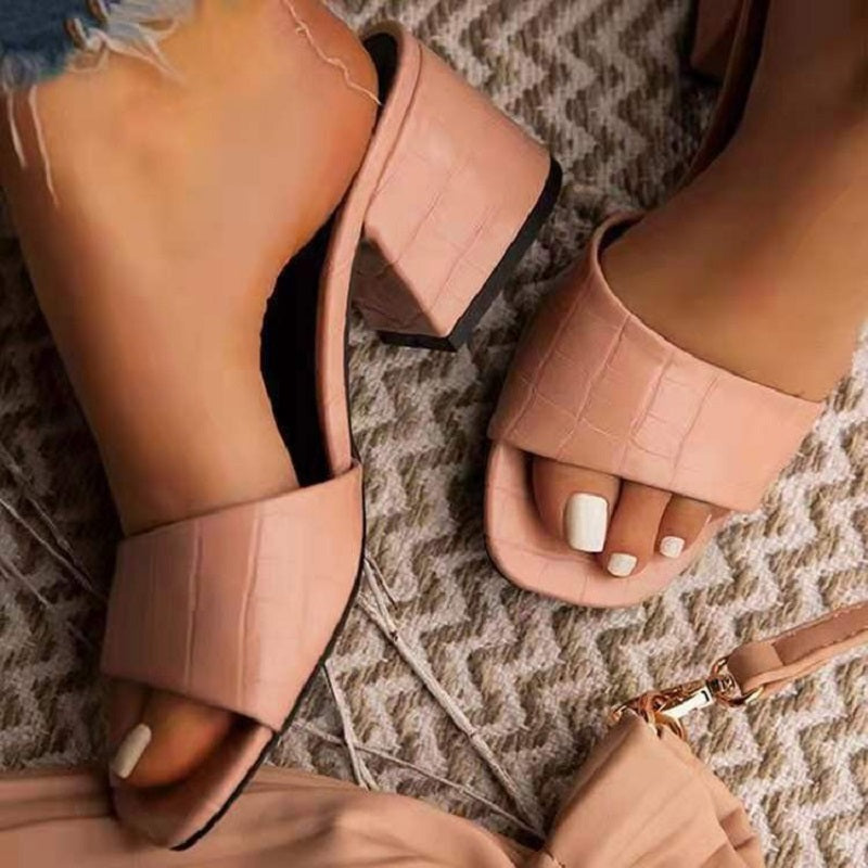 Women Pumps Slippers Ladies Sandals Square Toe Female Slides Summer Shoes Sandals High Heels