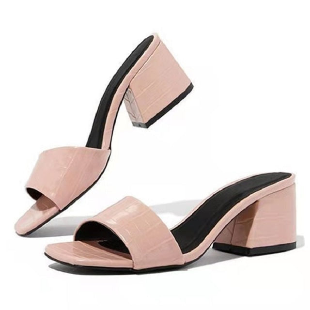 Women Pumps Slippers Ladies Sandals Square Toe Female Slides Summer Shoes Sandals High Heels