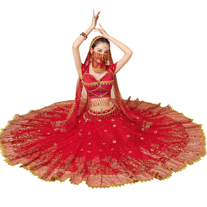 Dress For Women Belly Dance Indian Outfits Bollywood Dress Costume Set Party Cosplay Festival Performance Embroidered Top Skirt