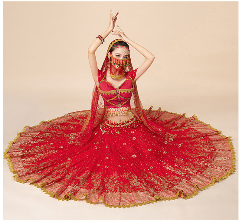 Dress For Women Belly Dance Indian Outfits Bollywood Dress Costume Set Party Cosplay Festival Performance Embroidered Top Skirt