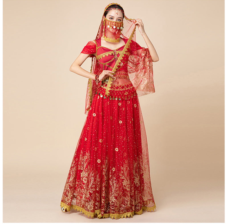 Dress For Women Belly Dance Indian Outfits Bollywood Dress Costume Set Party Cosplay Festival Performance Embroidered Top Skirt
