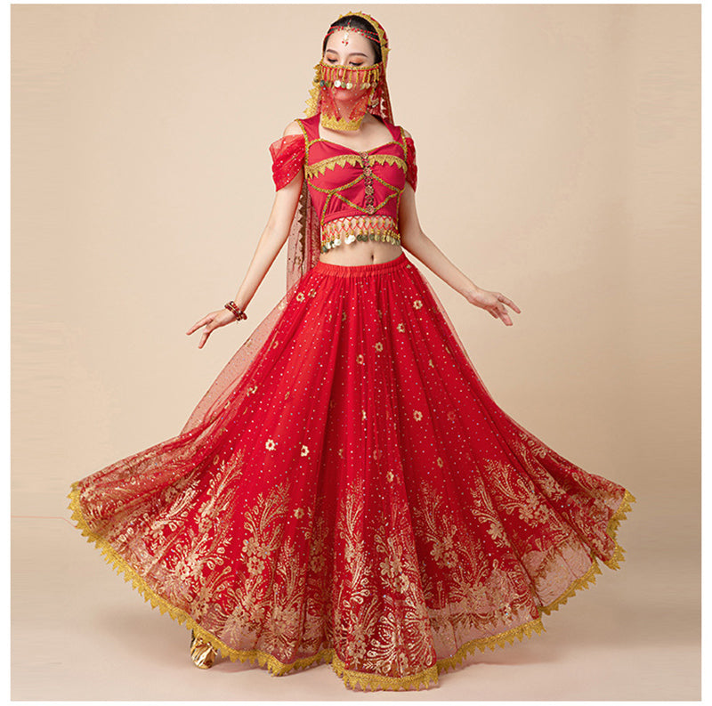 Dress For Women Belly Dance Indian Outfits Bollywood Dress Costume Set Party Cosplay Festival Performance Embroidered Top Skirt
