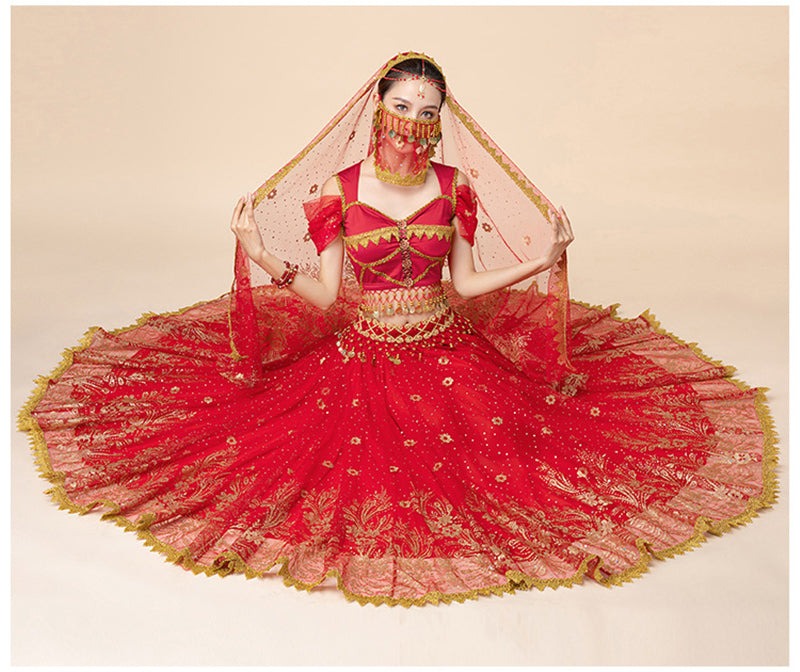 Dress For Women Belly Dance Indian Outfits Bollywood Dress Costume Set Party Cosplay Festival Performance Embroidered Top Skirt