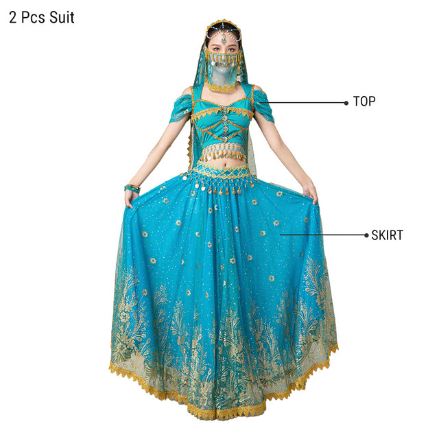 Dress For Women Belly Dance Indian Outfits Bollywood Dress Costume Set Party Cosplay Festival Performance Embroidered Top Skirt