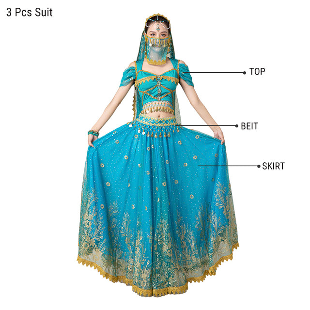 Dress For Women Belly Dance Indian Outfits Bollywood Dress Costume Set Party Cosplay Festival Performance Embroidered Top Skirt