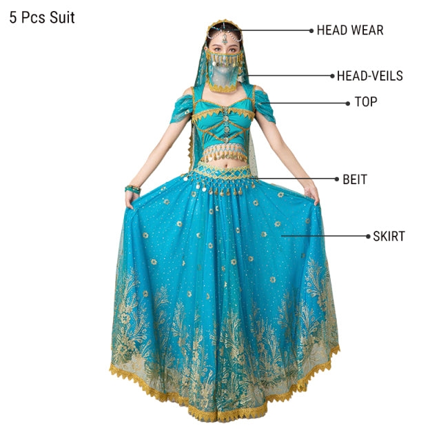 Dress For Women Belly Dance Indian Outfits Bollywood Dress Costume Set Party Cosplay Festival Performance Embroidered Top Skirt