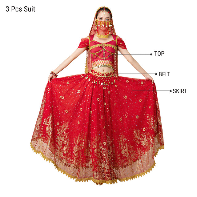 Dress For Women Belly Dance Indian Outfits Bollywood Dress Costume Set Party Cosplay Festival Performance Embroidered Top Skirt