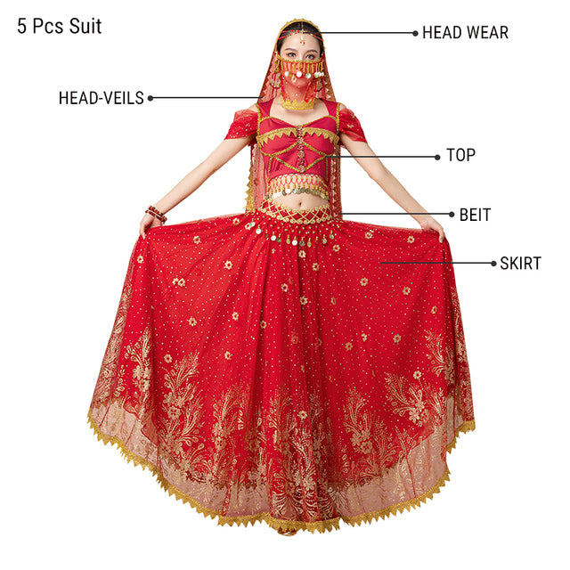 Dress For Women Belly Dance Indian Outfits Bollywood Dress Costume Set Party Cosplay Festival Performance Embroidered Top Skirt