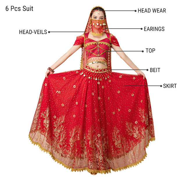 Dress For Women Belly Dance Indian Outfits Bollywood Dress Costume Set Party Cosplay Festival Performance Embroidered Top Skirt