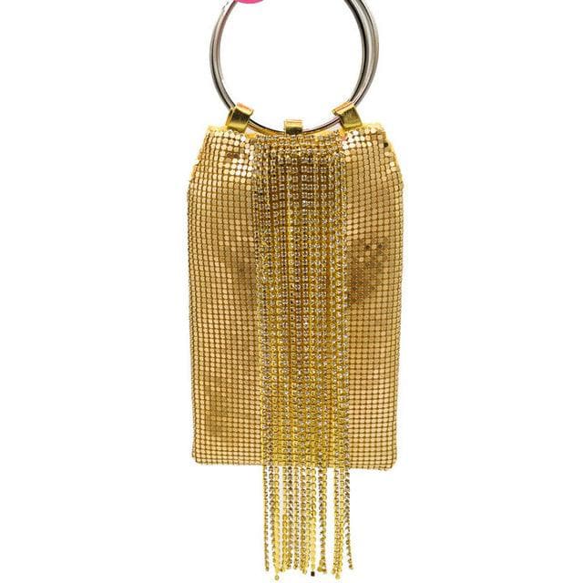 Boutique De FGG Dazzling Silver Crystal Tassel Women Aluminum Evening Purse Cocktail Party Wristlets Clutch Handbag
