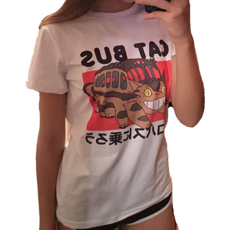 Hillbilly Studio Ghibli Neighbour Totoro Ride The Cat Bus Japanese Anime Unisex T-Shirt White Casual T shirts summer Tops