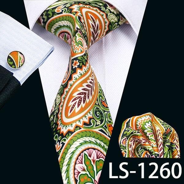 Men Tie Printed New Necktie Gravata Neckwear Barry.Wang Fashion Hanky Cufflink Set Ties For Men Wedding Party Business US-1277