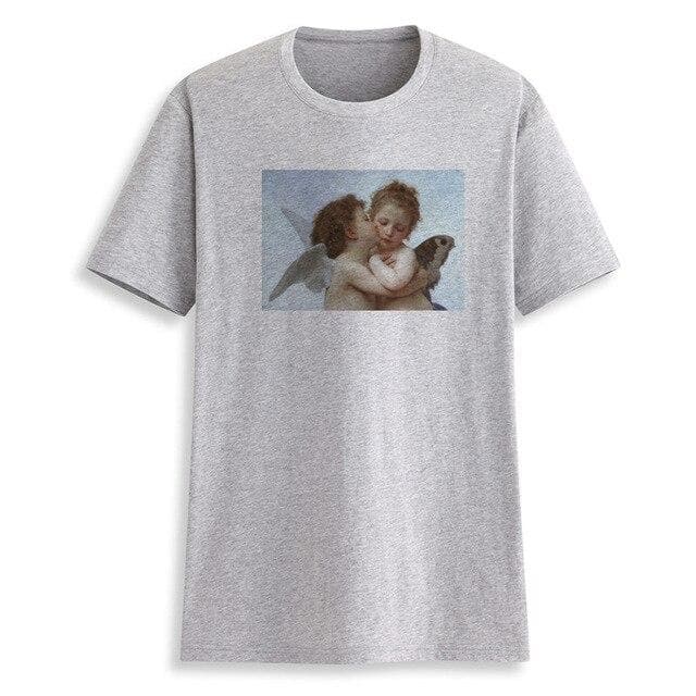 Hillbilly Kawaii ANGELS KISS ART PAINT WHITE Pink COTTON T-SHIRT Plus Size Short Sleeve Top Quality Women Harajuku T shirts Tees