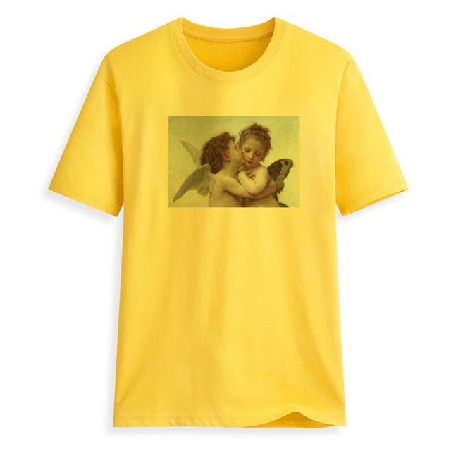 Hillbilly Kawaii ANGELS KISS ART PAINT WHITE Pink COTTON T-SHIRT Plus Size Short Sleeve Top Quality Women Harajuku T shirts Tees