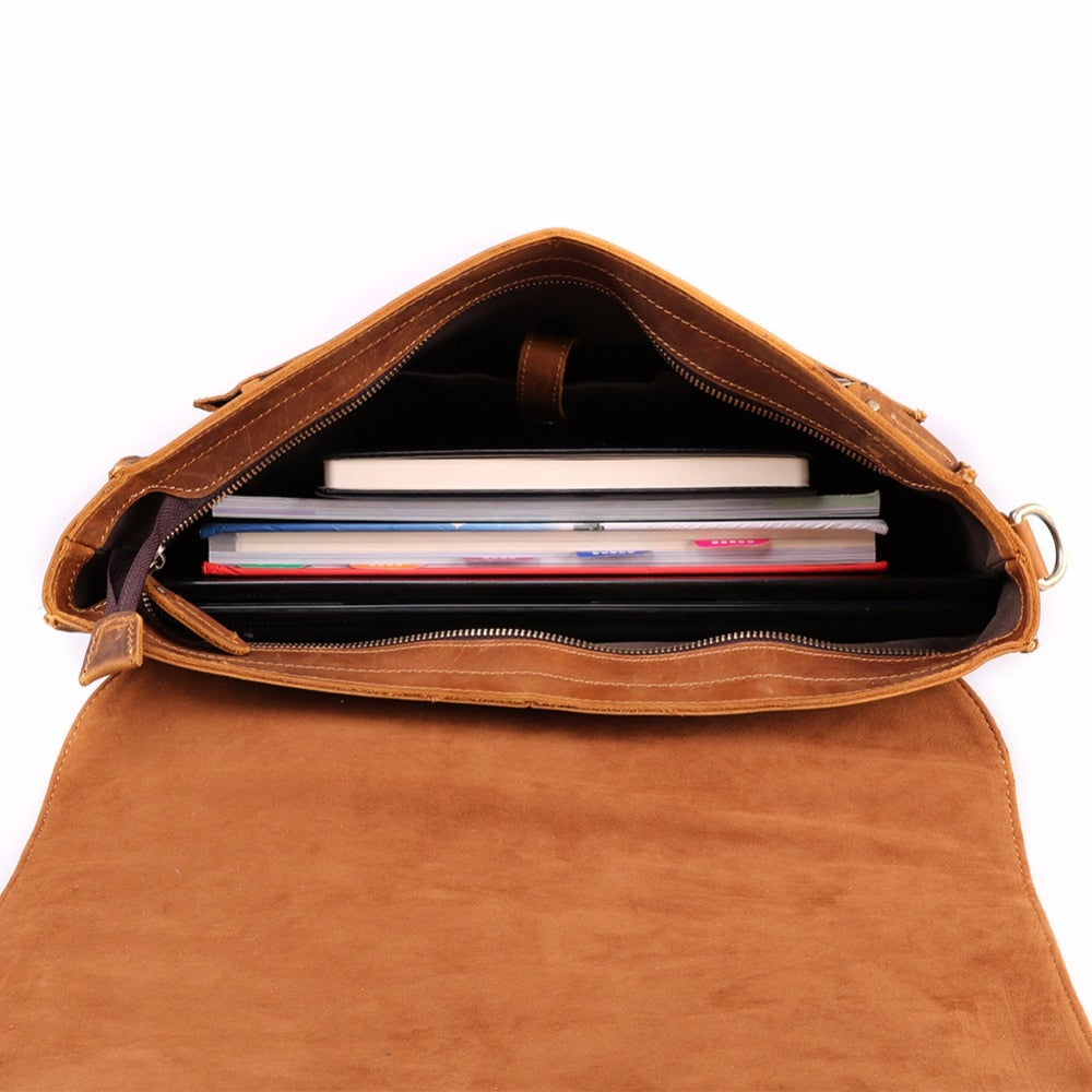 High Quality Genuine Leather Men Briefcase Casual Messenger Laptop Bag Business Men Briefcase Bag for Document Shoulder Bag