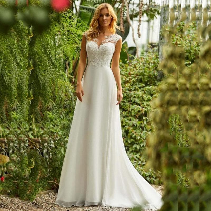 LORIE Boho Wedding Dress O-Neck Appliques Lace Top A Line Vintage Prin GOANGIRL LORIE Boho Wedding Dress O-Neck Appliques Lace Top A Line Vintage Prin GOANGIRL