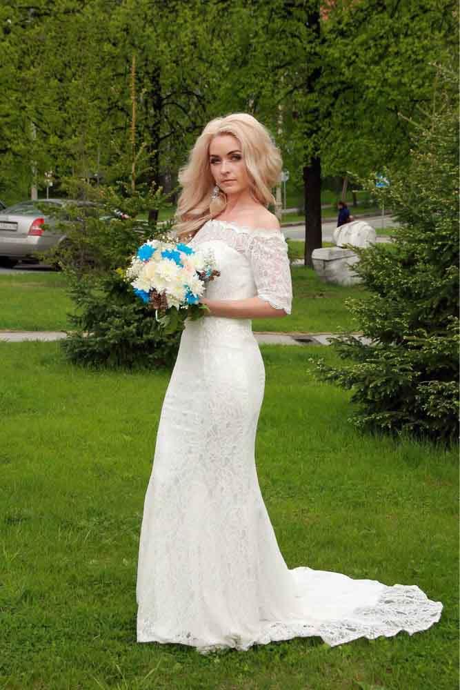 White Lace Boho Mermaid Wedding Dresses Half Sleeves Off The Shoulder Beach Bridal Dress Elegant Wedding Gown