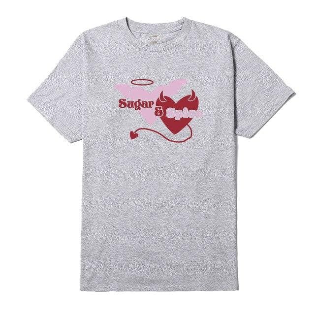 Hillbilly Women's Short Sleeve O-Neck White T-shirts Cute Devil Heart Fashion T Shirts Casual Sugar Spice Unisex Clothing Tops