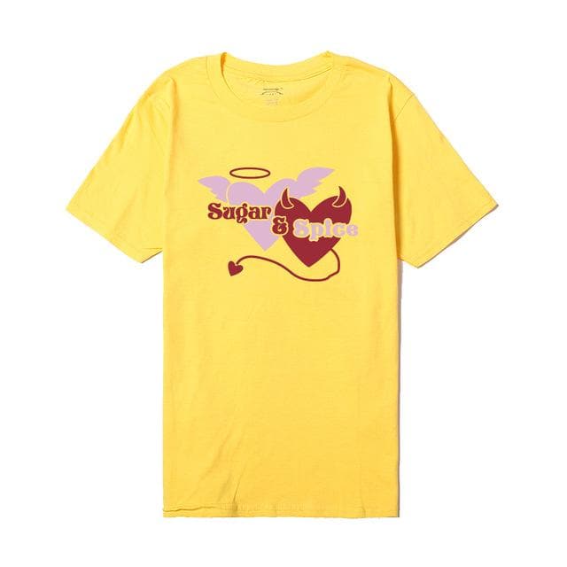 Hillbilly Women's Short Sleeve O-Neck White T-shirts Cute Devil Heart Fashion T Shirts Casual Sugar Spice Unisex Clothing Tops