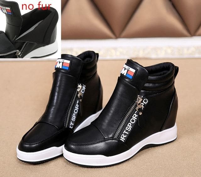 SWYIVY Winter Fur Sneakers Platform Woman Autumn High Top Female Casual Shoes Wedge Side Zipper Fashion Warm Snow Sneakers